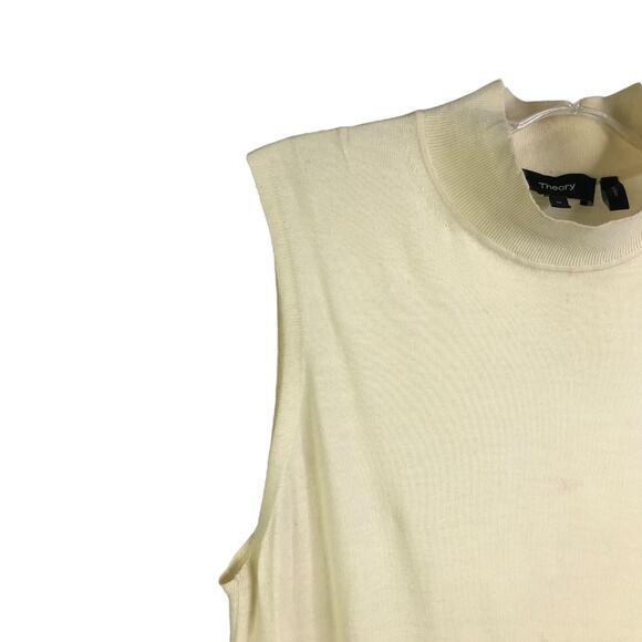 Theory Sleeveless Sweater Womens M Creamy White Mock Neck Shell Regal Wool Top - Picture 4 of 8
